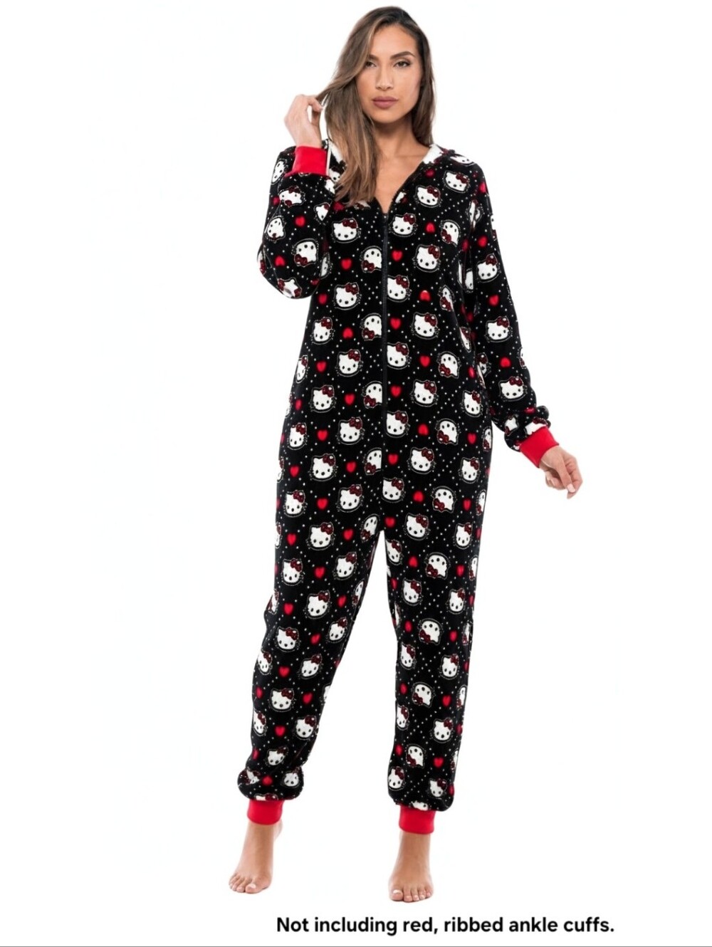 Womens Black Hello Kitty Themed Pajamas Blanket Sleeper Union Suit Large (new)